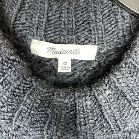 MADEWELL Sweater Womens XS Navy Cable Knit Oversized Pullover Wool Blend N0002 - Picture 9 of 12